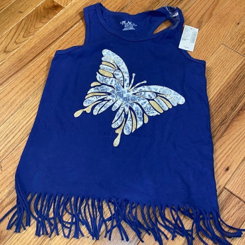 Girls Matchables Glitter Graphic Racerback Fringe Hem Tank Top size medium